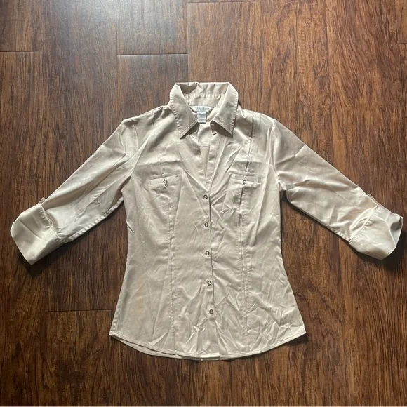 White House Black Market Gold Satin Button Down Shirt - Picture 3 of 10